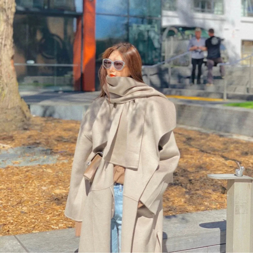 Top Doublefaced Wool 90 Cashmere 10 Women Contour Woolen Long Coat Ladies est Winter Thicker Sofe Warmer Outerwear 240823