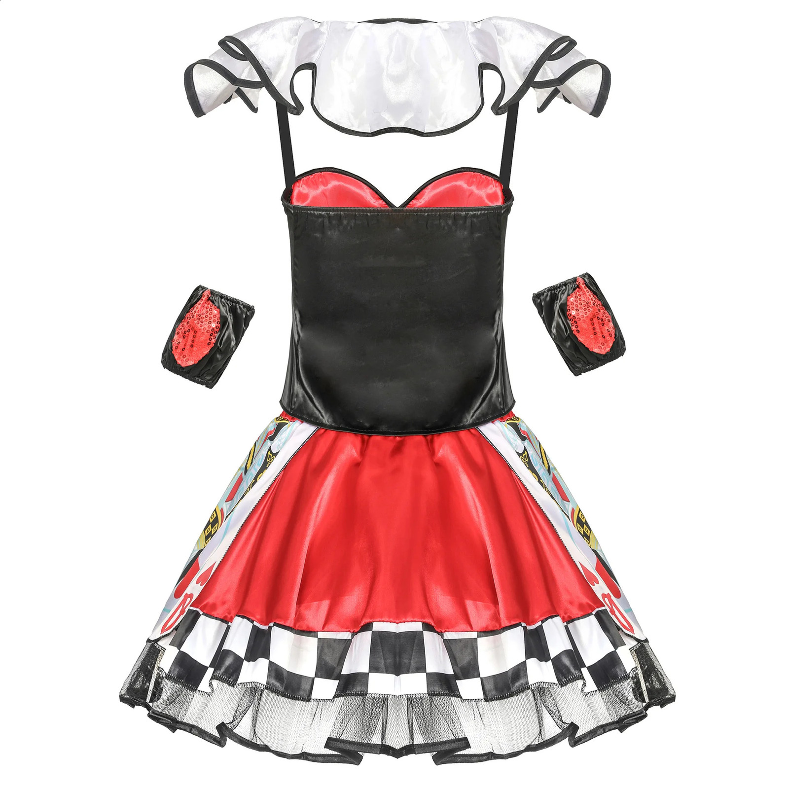 Halloween Purim Party Alices Adventures in Wonderland Heart Queen Role Playing Costume Red Poker Girl Makeup w240824
