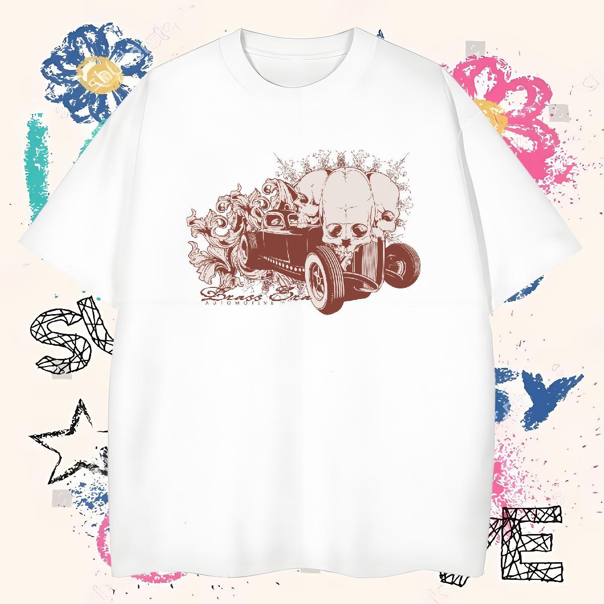 Loose T-Shirts 100% Cotton 230g skull Casual Graphic Pure Cotton Couples T Shirts Custom Tops
