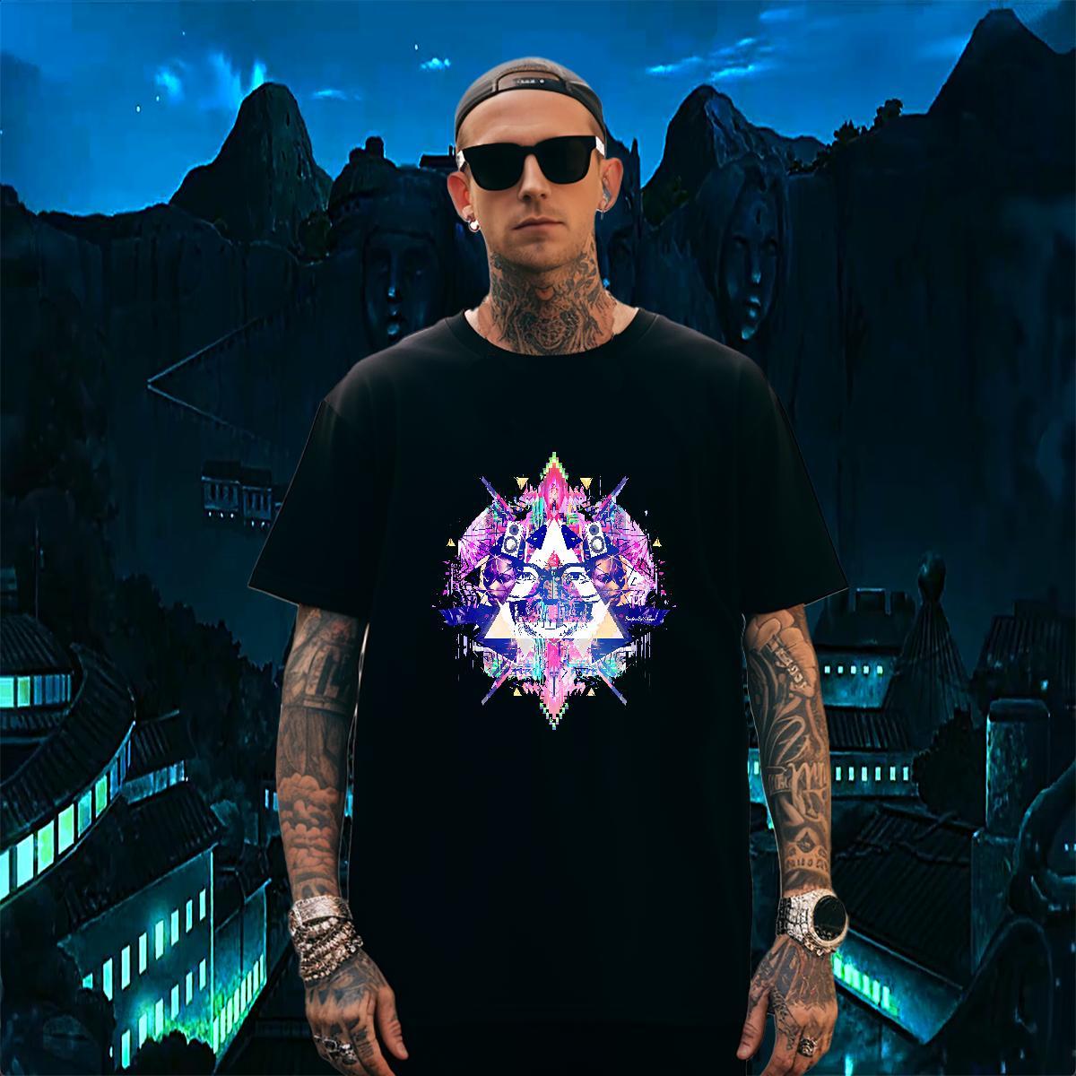 Brand T-Shirts for Men 230g Cotton eye of the devil Casual Beach Graphic Short Sleeve O-Neck Men Tshirts Custom Top Tees