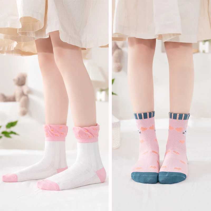 5 pairs of girls socks summer new mesh thin socks mid-calf socks soft breathable non-stuffy feet CL240824