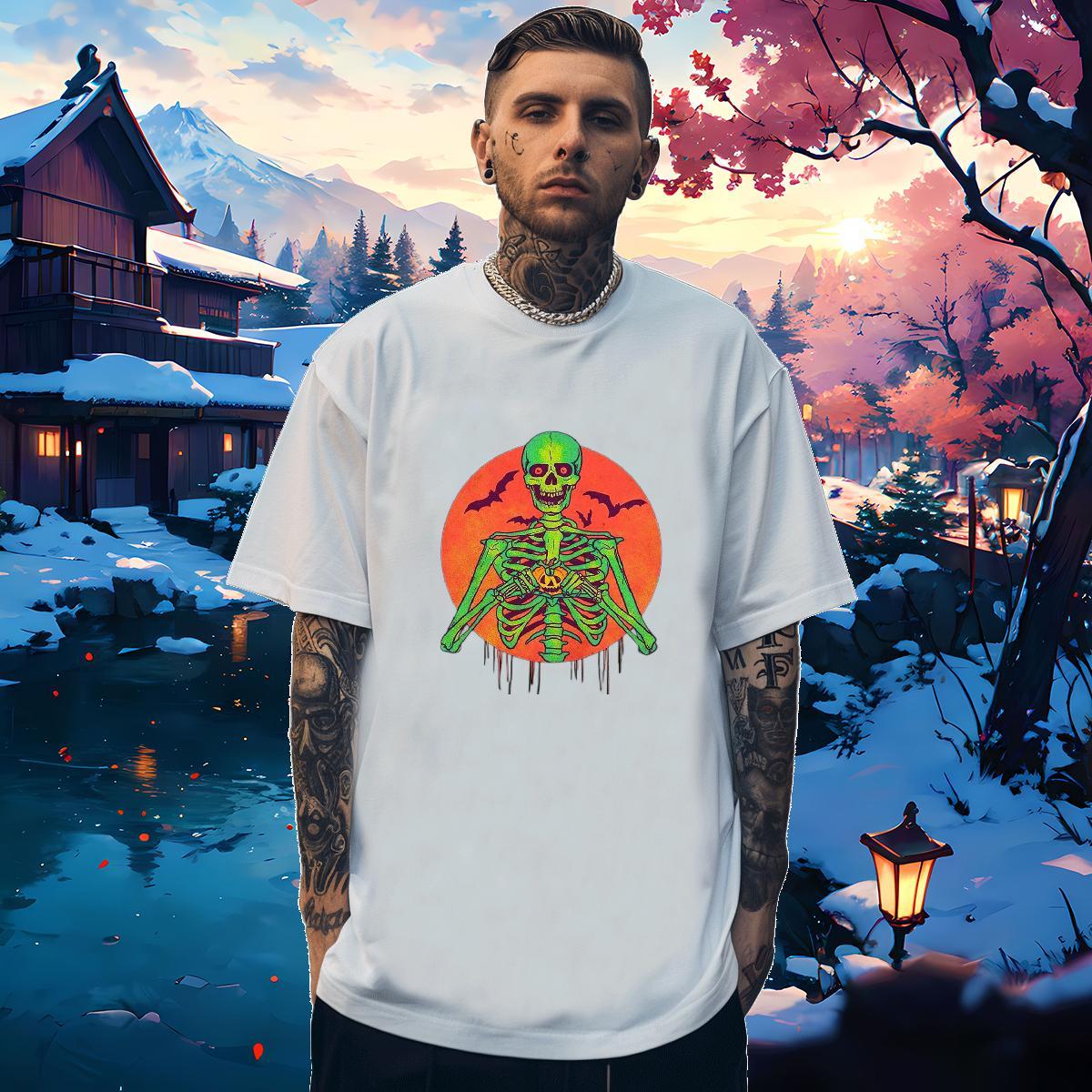 Cool Mens T Shirts 230g Pure Cotton skull Beach DIY Printed Breathable Soft Tshirts Fashion Designer Clothings
