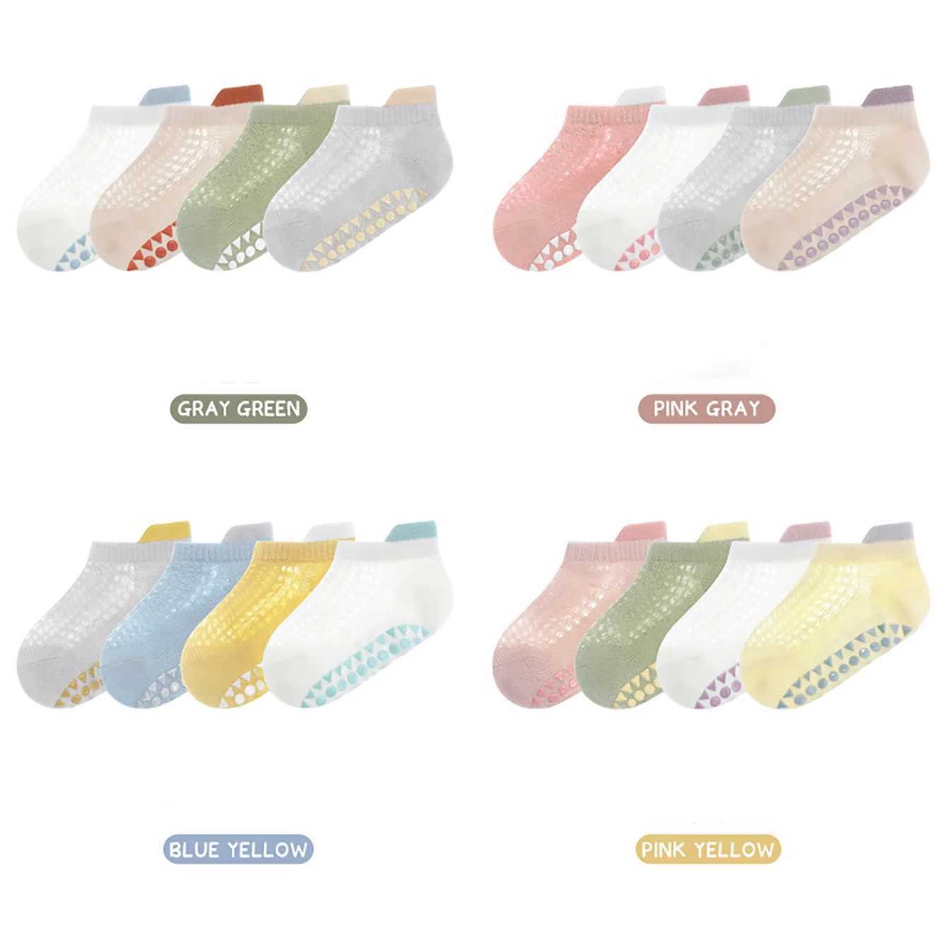 4 pairs of spring and summer floor socks large area adhesive baby trampoline socks anti slip socks solid color short socks b CL240824