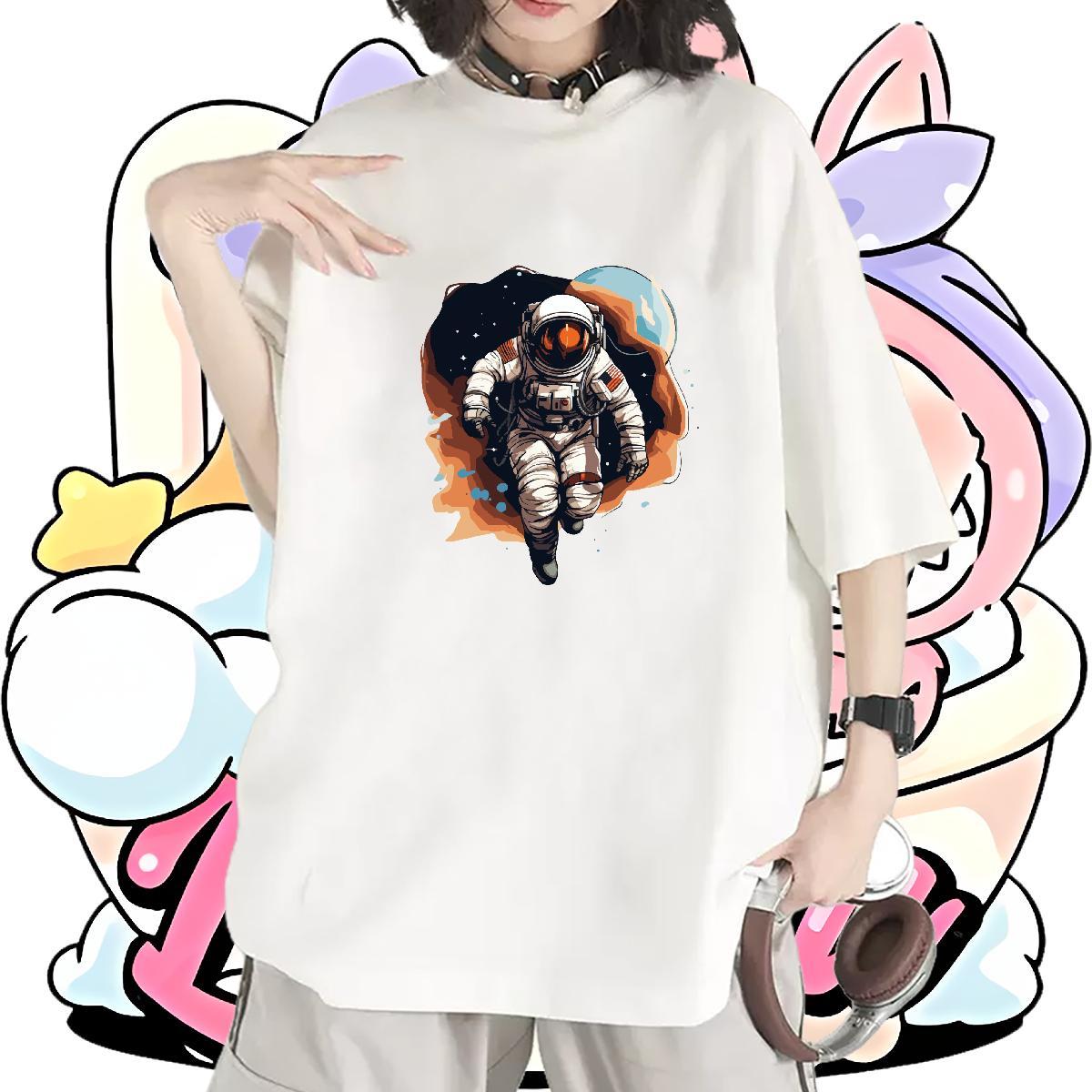 Soft Couples T Shirts 230g Pure Cotton universe Sports Casual Women T Shirts Breathable Short Sleeve Cartoon Floral Printing Top Shirts