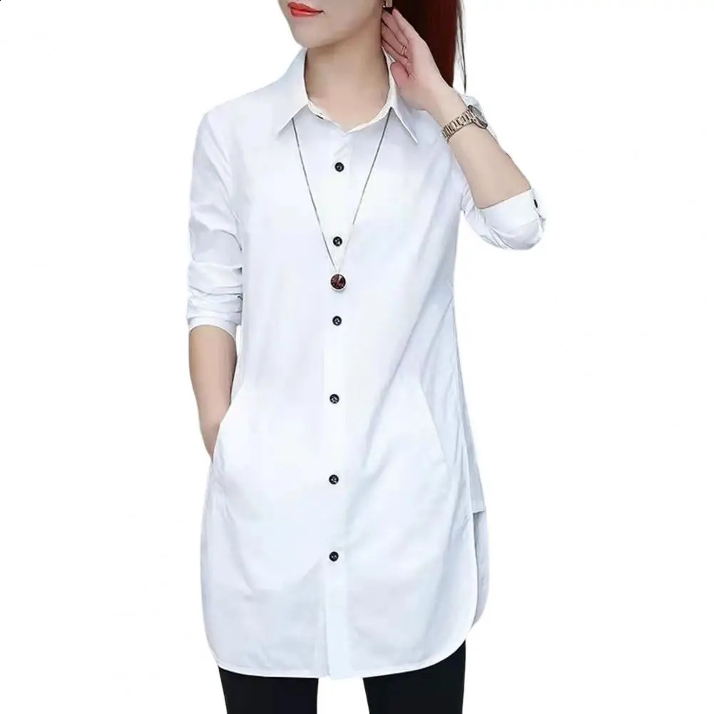 Women Shirt Solid Color Long Sleeve Single Breasted Turndown Collar Loose Streetwear Spring Summer OL Basic Shirt Blouse 240823