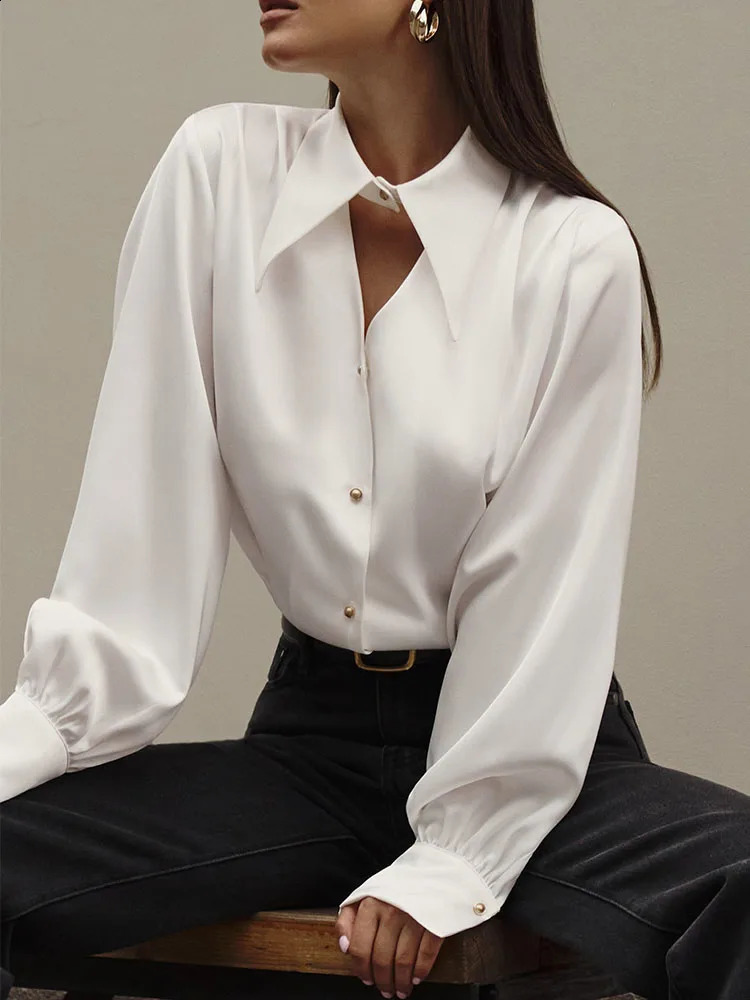 CNYISHE Solid Button Blends Sexy Club Women Shirts Long Sleeve Turn-down Collar Fashion Blouse Regular Female Casual Tops Tees 240823