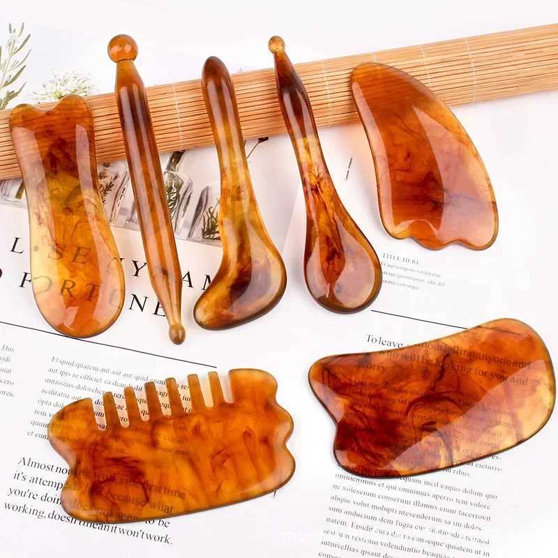7Pcs Facial Massage Tool Face Massager Scraping Gua Sha Board Resin Roller for Neck Body Promote Blood Circulation Skin Care CL240824