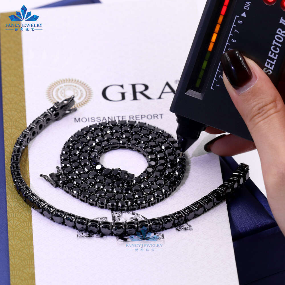 Factory wholesale top tennis necklace 4mm iced out necklace sterg sier diamond black moissanite tennis chain