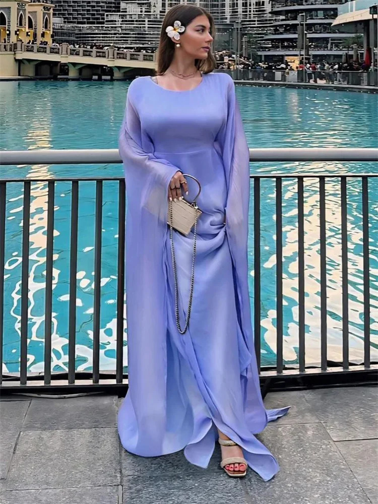 Tossy Autumn Loose Shiny Maxi Dress Womens Butterfly Batwing Long Sleeve Muslim Clothes Party Dress Solid Female Long Dress 240824