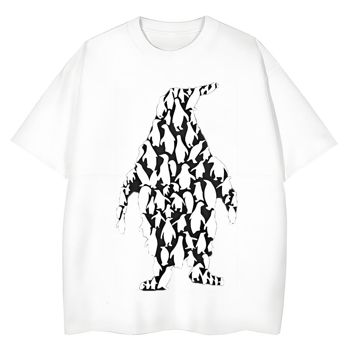 Stylist Men Tshirts penguin Home Outdoor 230g Cotton Tops Tees Crew Neck Loose Fit T Shirt For Man Asian Size