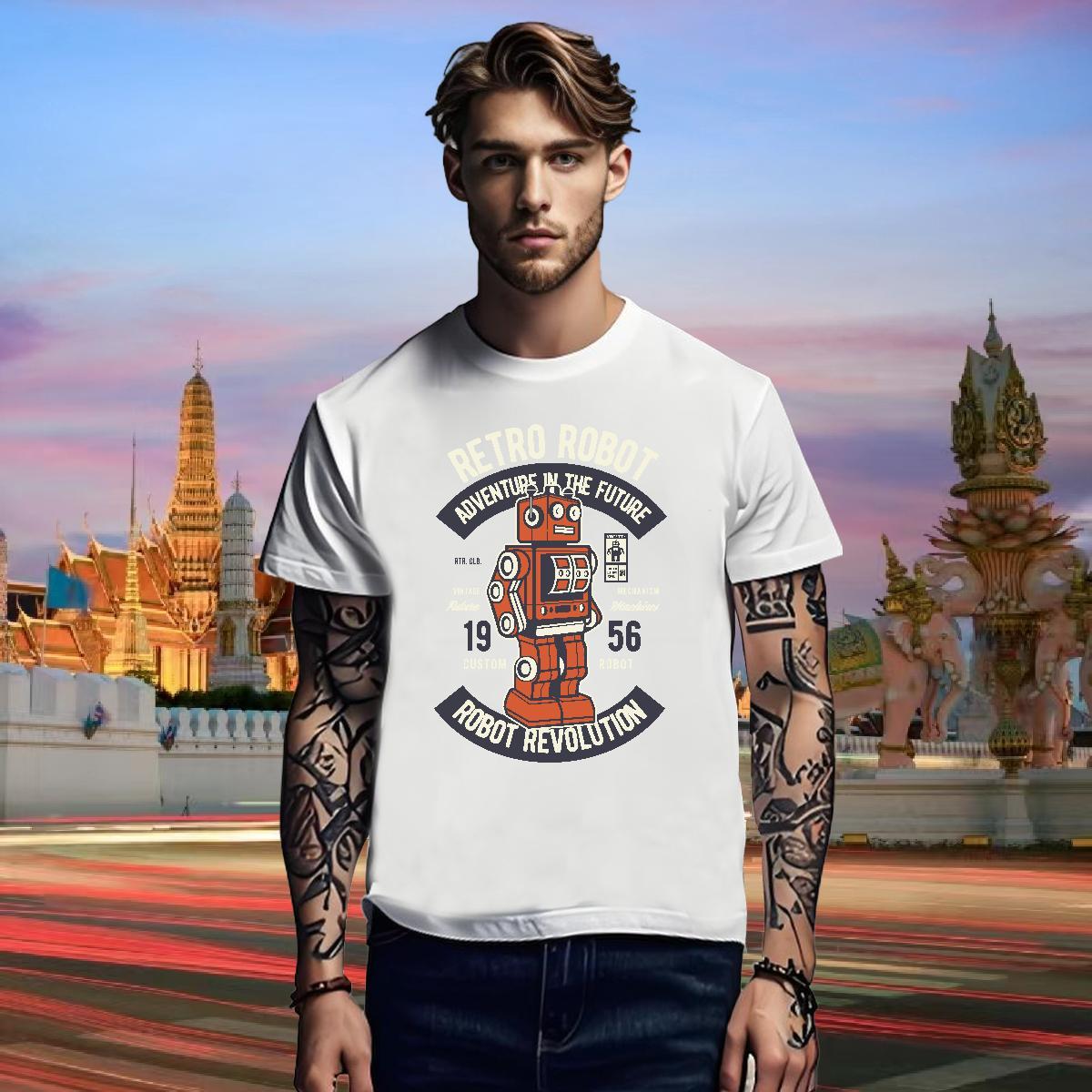 Popular Man T Shirts 230g Pure Cotton robot Casual Beach Custom Printed Short Sleeve O-Neck Mens Tshirts 2024 Clothes