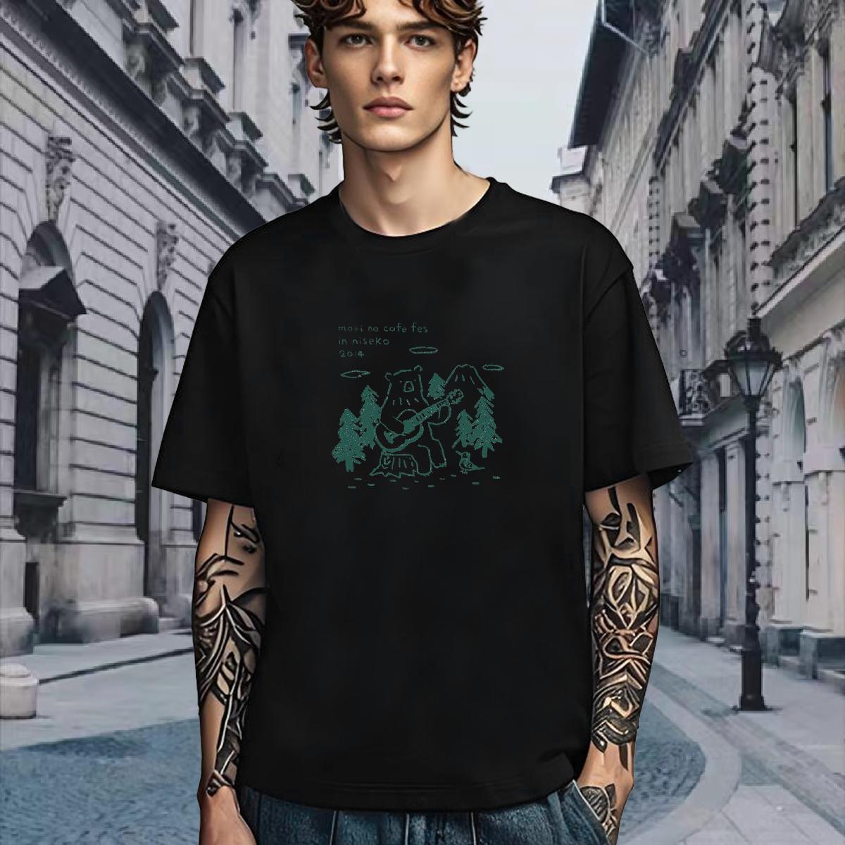 Loose Men T Shirts 100% Cotton 230g beach High Street Hip Hop DIY Printed Breathable Short Sleeve Men Clothes T-Shirt Fashion Tops Shirt
