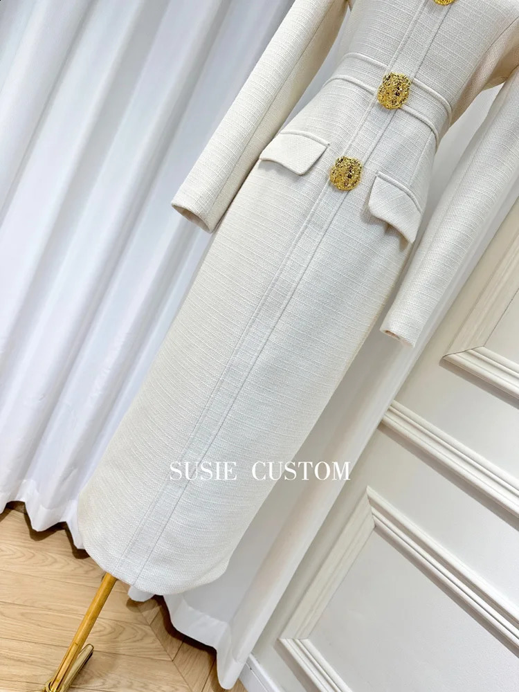 DEAT Bow Spliced Beading Dress For Women Solid Color Round Collar Long Sleeve Tweed Dresses Female Spring Fashion 15KB6239 240824