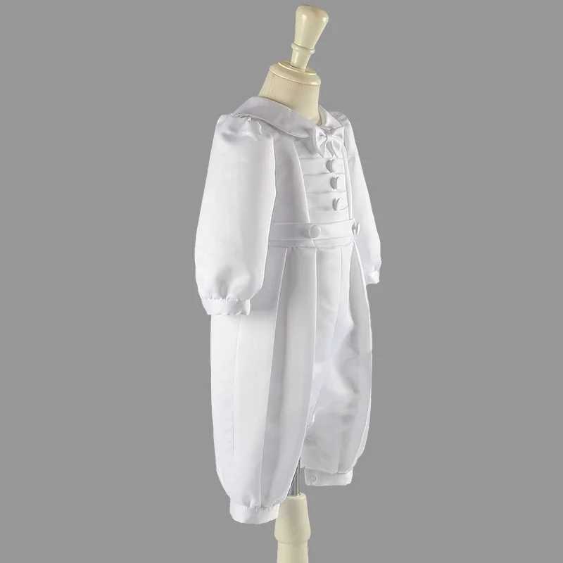 White baby mens suit Baptist clothing summer solid color full sleeve bow lace Christmas dress newborn gentlemans birthday W240823