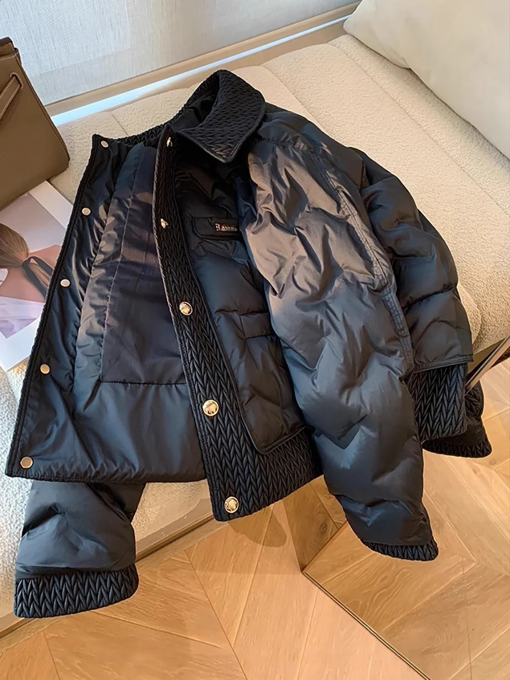 Women Cotton Padded Coats Autumn Winter Lightweight Fashion Turn-down Collar Quilted Jacket Outerwear Female Warm Overcoats 240823