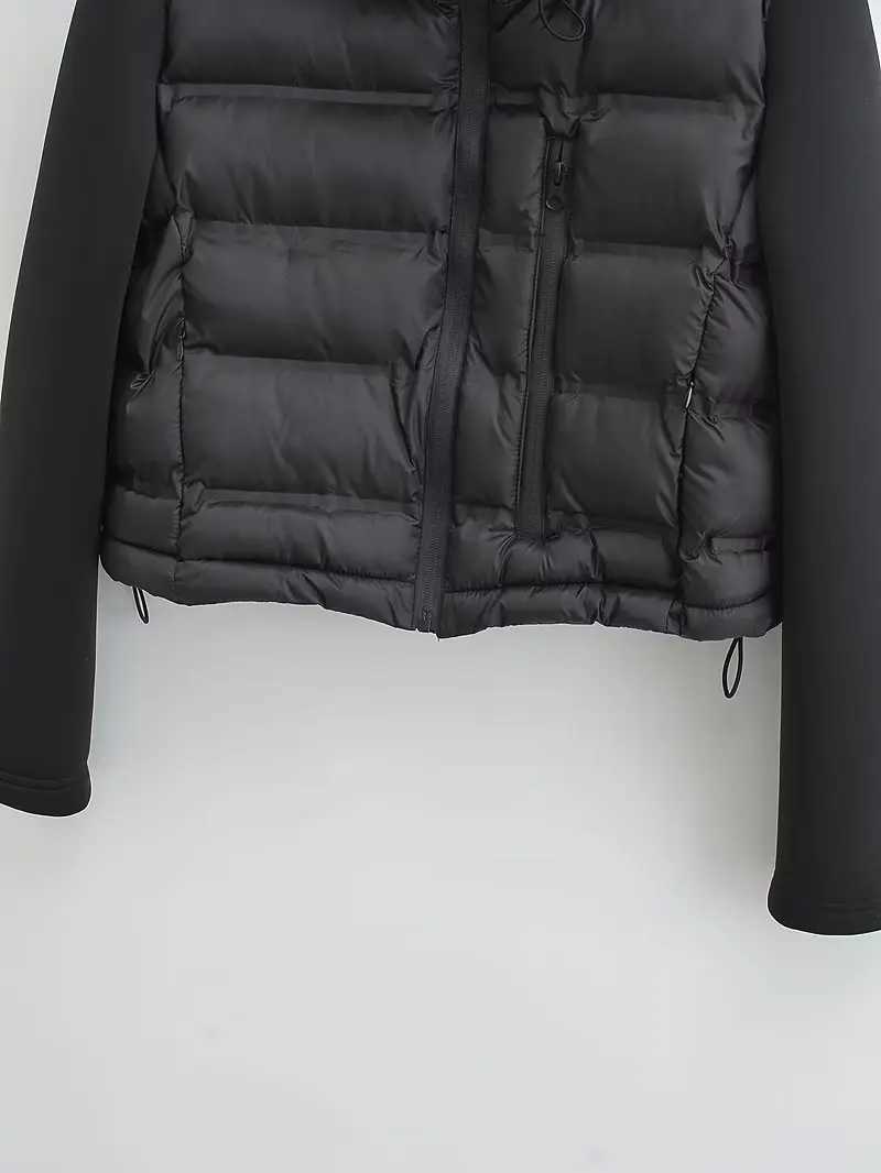 Women's Down Parkas KUSAHIKI Black Patchwork Parka Short Jacket 2023 Autumn Winter Zipper Fashion Stand Neck Slim Coat Women Outwear Parkas Top Y