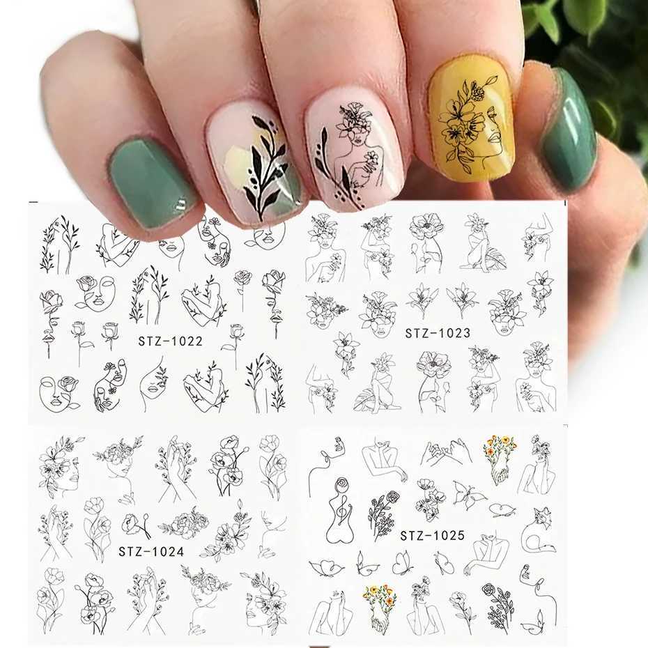 4-piece/set Abstract Animal Nail Stickers Womens Facial Stickers Deer Fox Water Black Leaf Sliders Anime Tattoo Ergonomic TRSTZ1018-1033 W240823