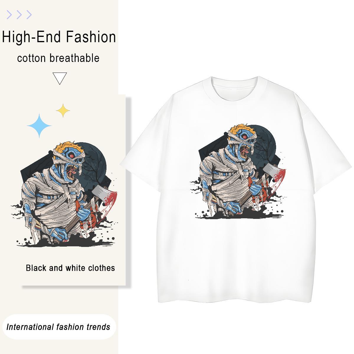 New Tshirt for Man Woman Halloween Street 100% Cotton 230g Clothings Breathable Short Sleeve High Quality Mens T Shirts Floral Print