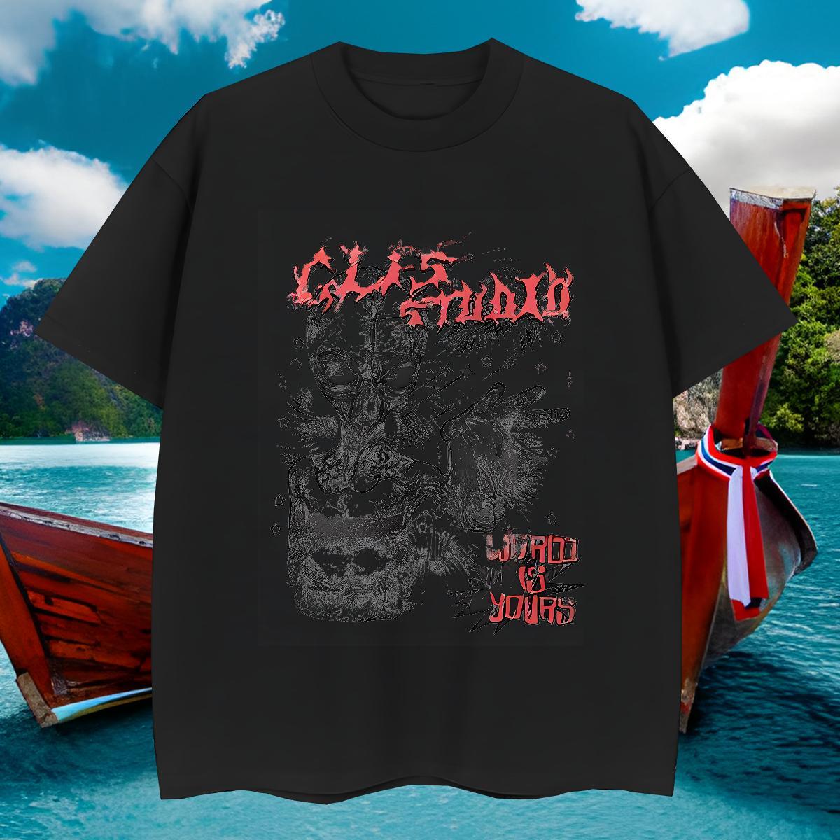 Comfortable T Shirts Men 100% Cotton 230g skull High Street Hip Hop Cartoon Printing L-4XL Crew Neck Breathable Men Tops Tees Fashion Design Top Tees