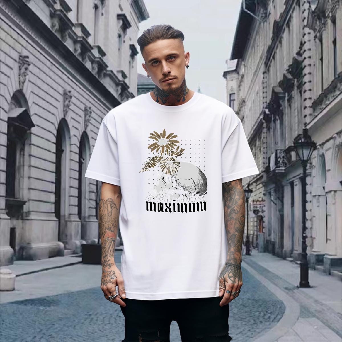 Popular Men T Shirts 230g 100% Cotton skull Street wear Hip Hop Graphic Breathable Short Sleeve Men Tshirts Fashion Designer Tops Shirt