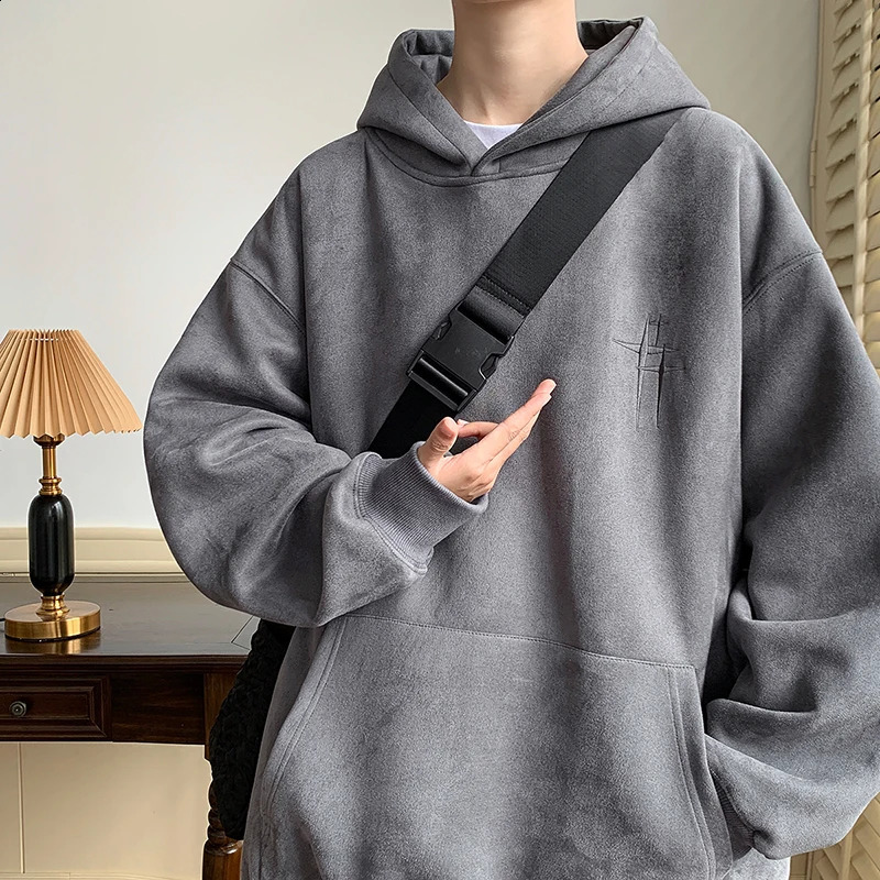 Mens Hoodie Retro Embroidered Suede Sportswear High Quality y Neutral Zipper Y2k Clothing 240823