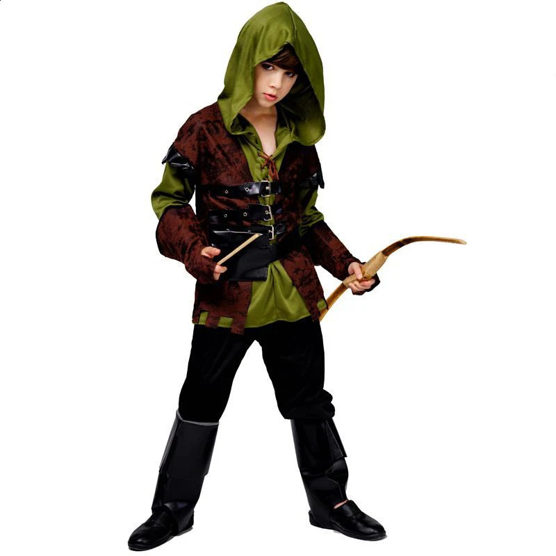 Children archer costume boy hunter Robin Hood cosplay Halloween Purim carnival party w240824