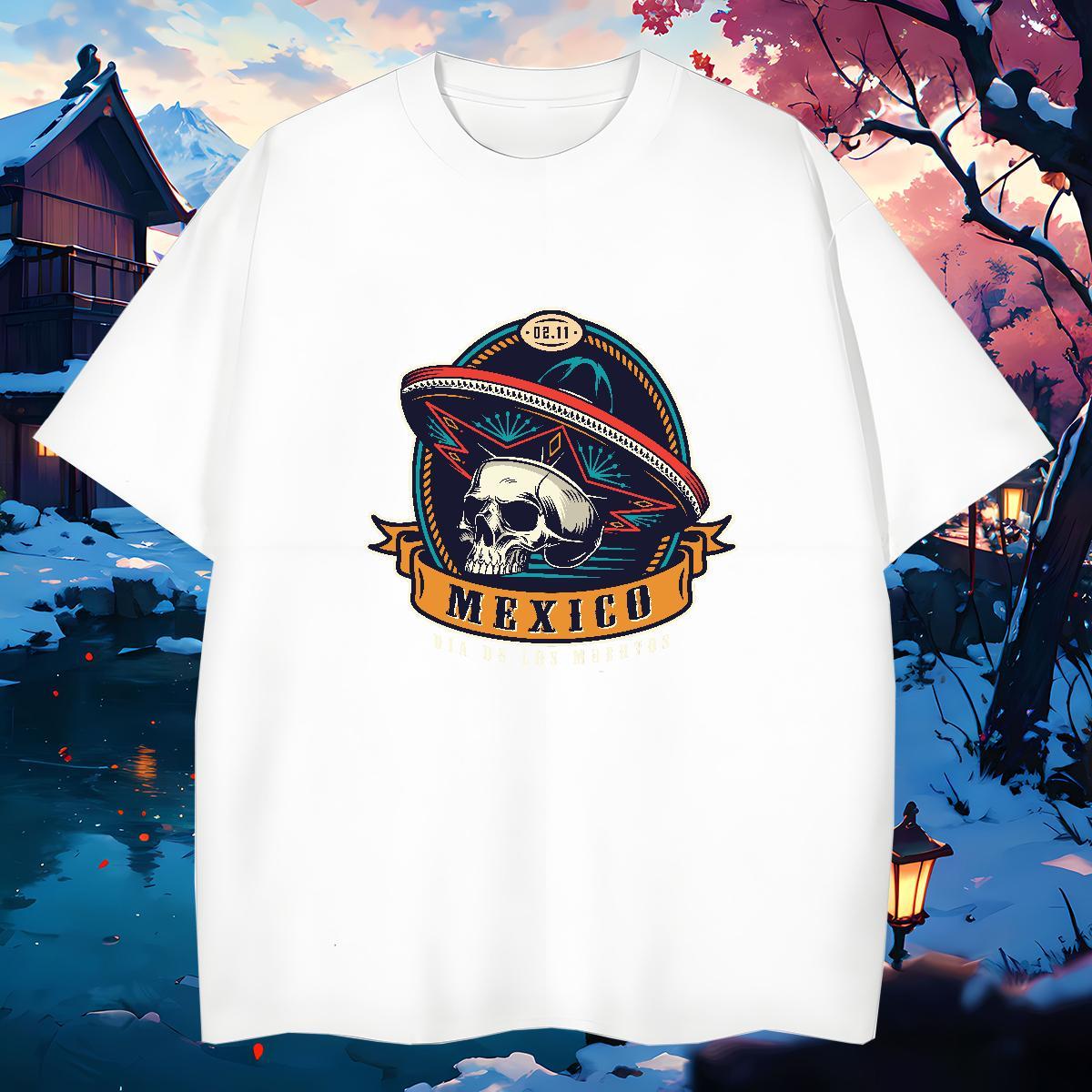 Loose T shirt 230g 100% Cotton skull Outdoor DIY Breathable Short Sleeve Men Tops Tees Fashion Casual Wear