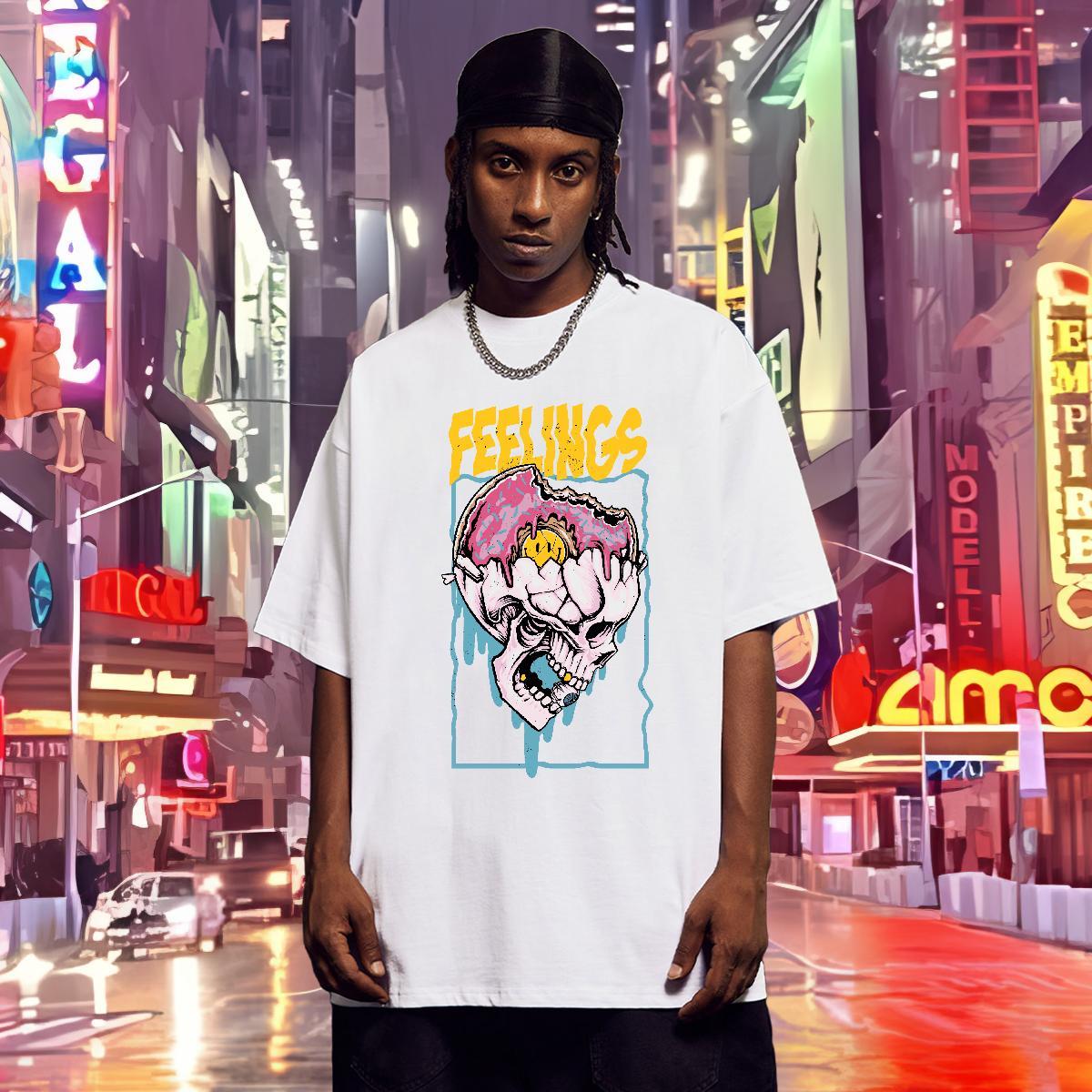 Brand T Shirt For Man 230g 100% Cotton skull Hip Hop Graphic O Neck Short Sleeves Couples T Shirts Classic Casual Polos