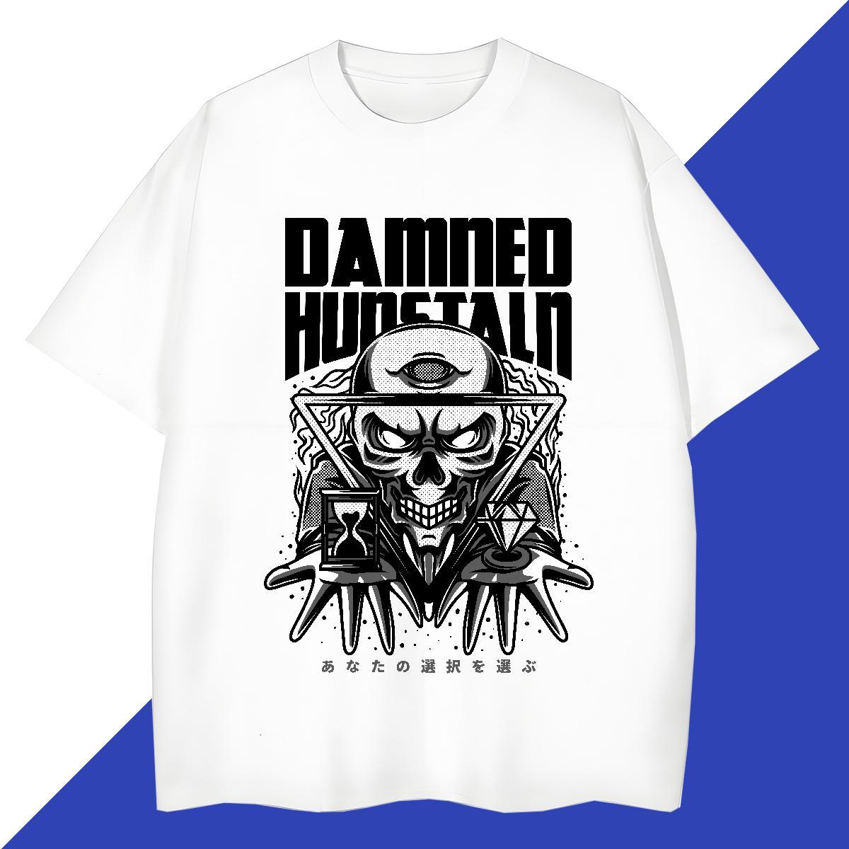 Cool T Shirt For Man 230g 100% Cotton skull High Street Hip Hop Black White O-Neck Short Sleeve Couples T Shirts Custom Tshirts
