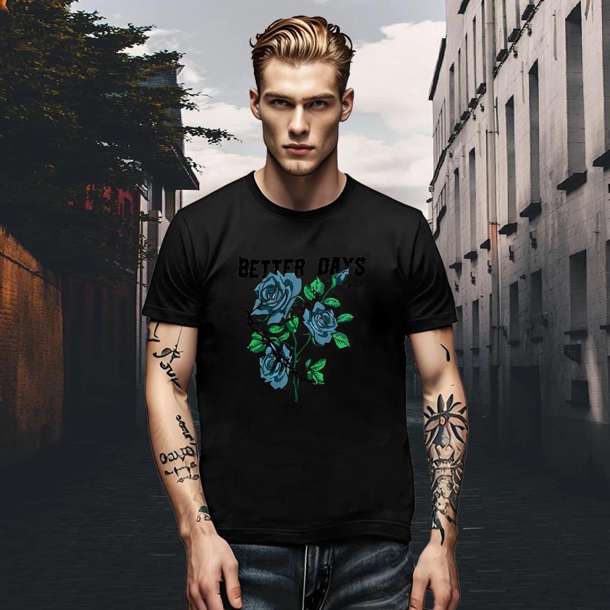Custom Mens Tshirts flower Street 230g Pure Cotton Wear Breathable Brand T Shirt For Man Cartoon Printing L-4XL