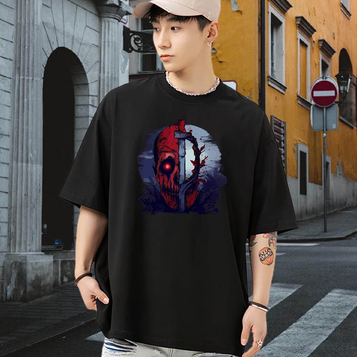 Brand T-Shirts 230g Cotton skull Casual White Plus Size Pure Cotton Men Tshirts Fashion Design Clothings