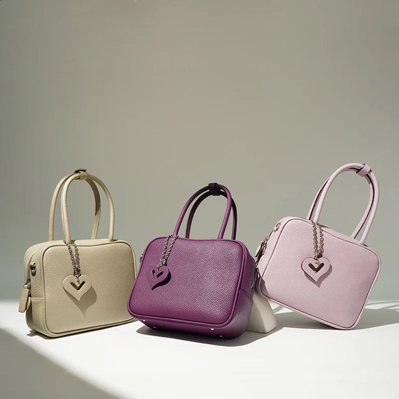 Genuine Leather Boston Bag for Women High Quality Commute Handbags Female Classic Shoulder Crossbody Bag Cowskin Purses 240824