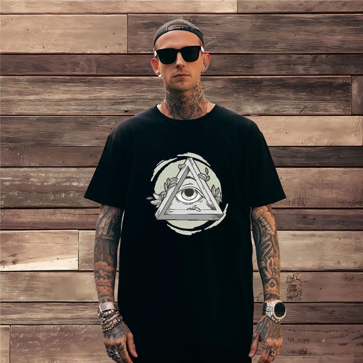 High Quality Men T Shirts 230g 100% Cotton eye of the devil Summer Casual Black White Breathable Crew Neck Men Tops Tees Wholesale Tops Shirt