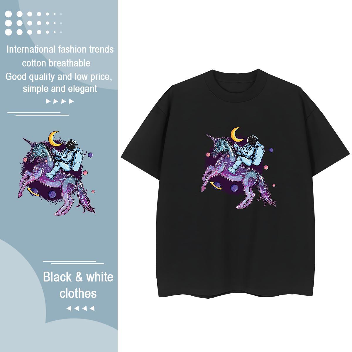 Wholesale Lady T shirt 230g 100% Cotton cosmonaut Spring Summer T Shirts Women O Neck Short Sleeves DIY Printed Polos