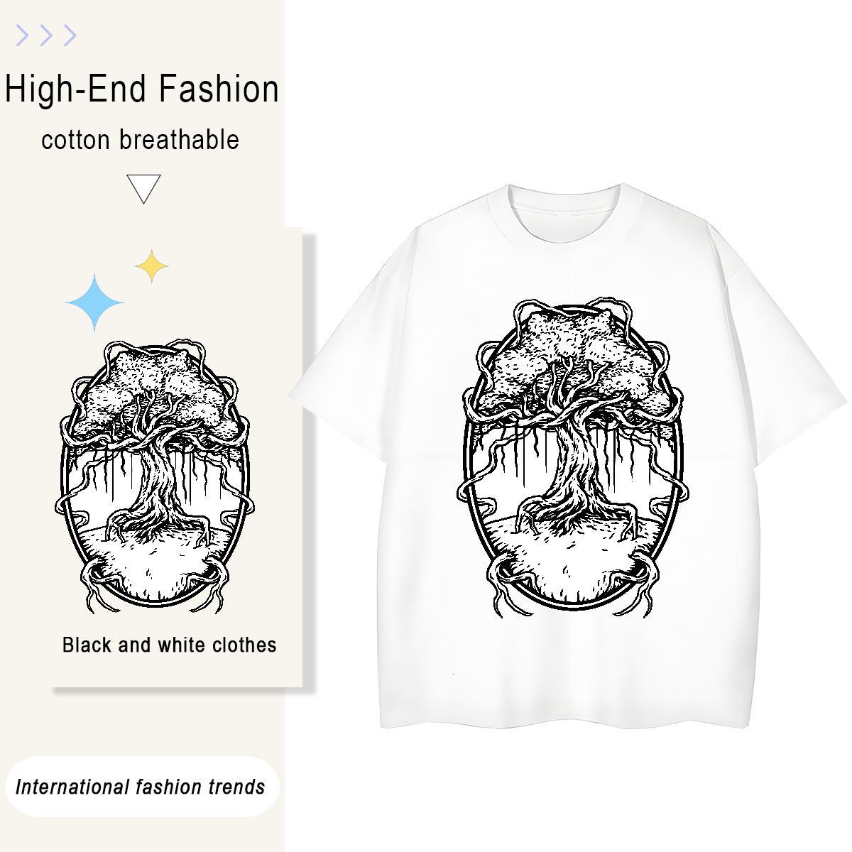 New Men Tops Tees tree Beach 100% Cotton 230g Tee Shirt Crew Neck Breathable Comfortable T Shirts Men DIY Printed