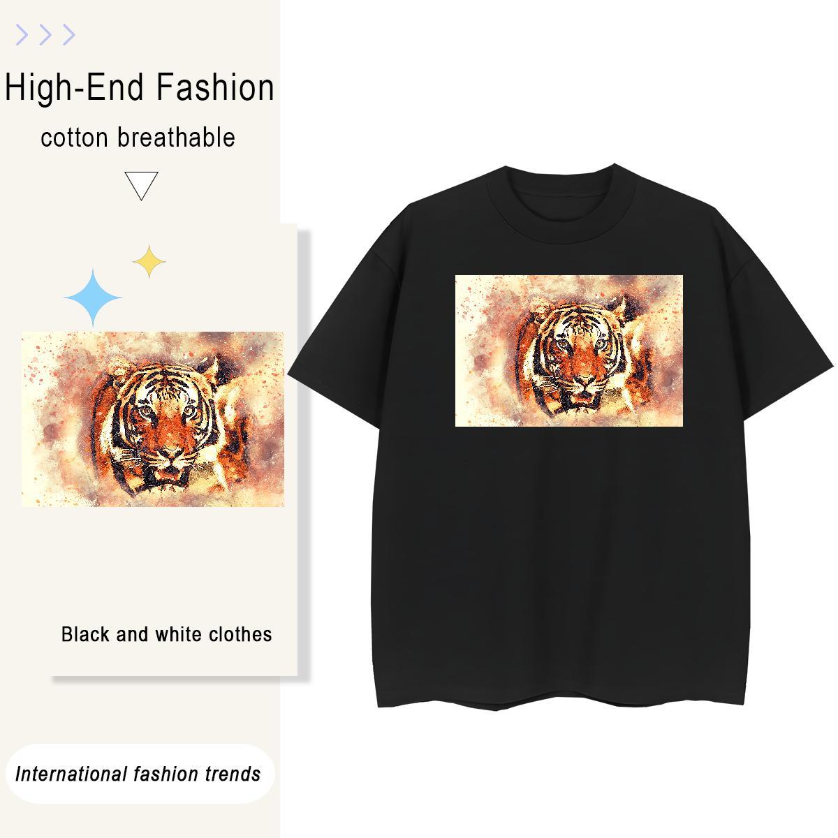 Factory Direct Men Tees tiger Casual Daily Wear 230g Cotton Top Tees Round Neck Short Sleeve Cool Men T Shirts Customized Print