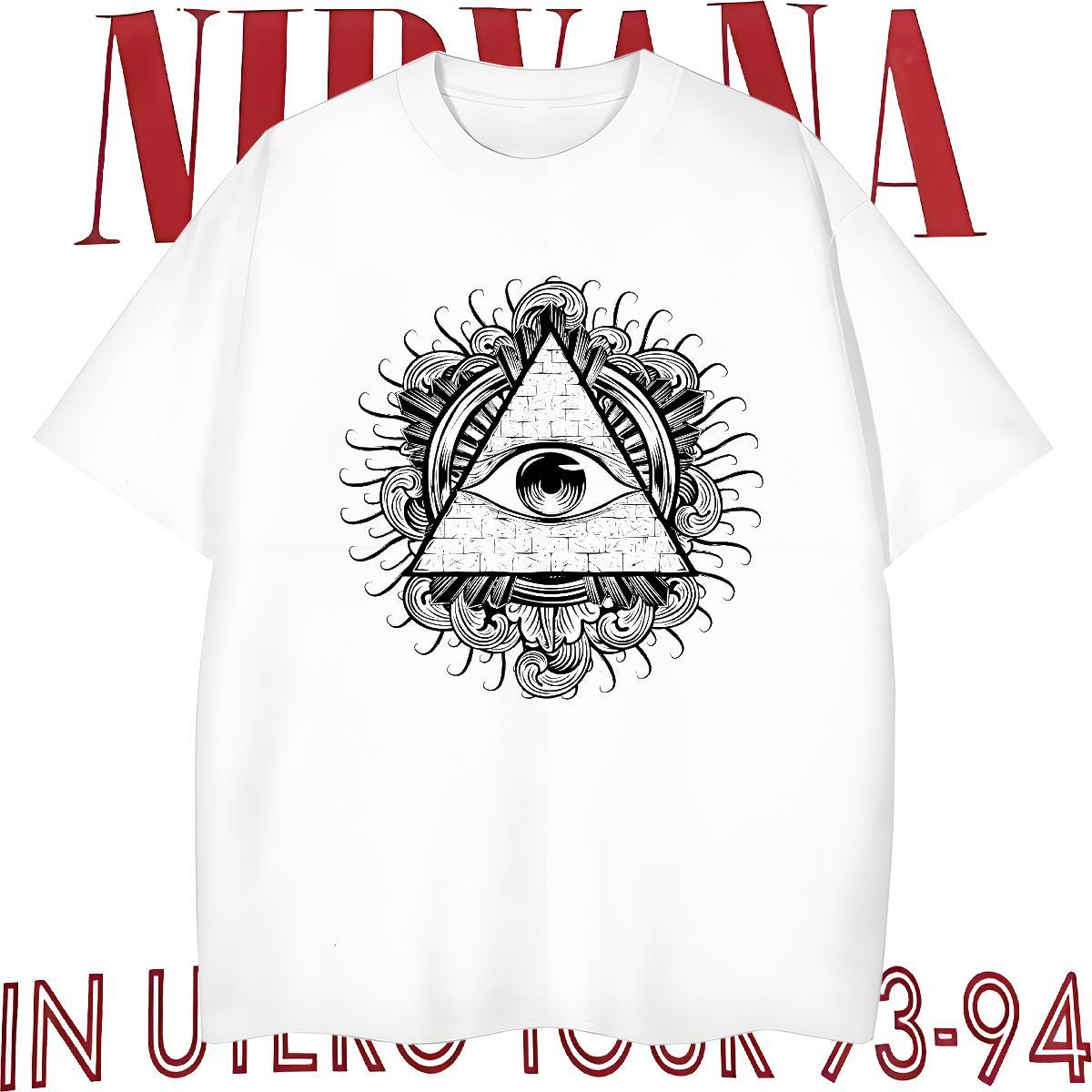 Loose Man T Shirts 100% Cotton 230g eye of the devil Street Wear Custom Printing Round Neck Short Sleeve Men Tees 2024 New Tops