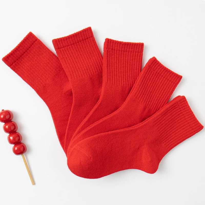 Childrens Pure Red Cotton Socks Spring and Autumn Boys and Girls Sports and Leisure Socks 2-12Years CL240824