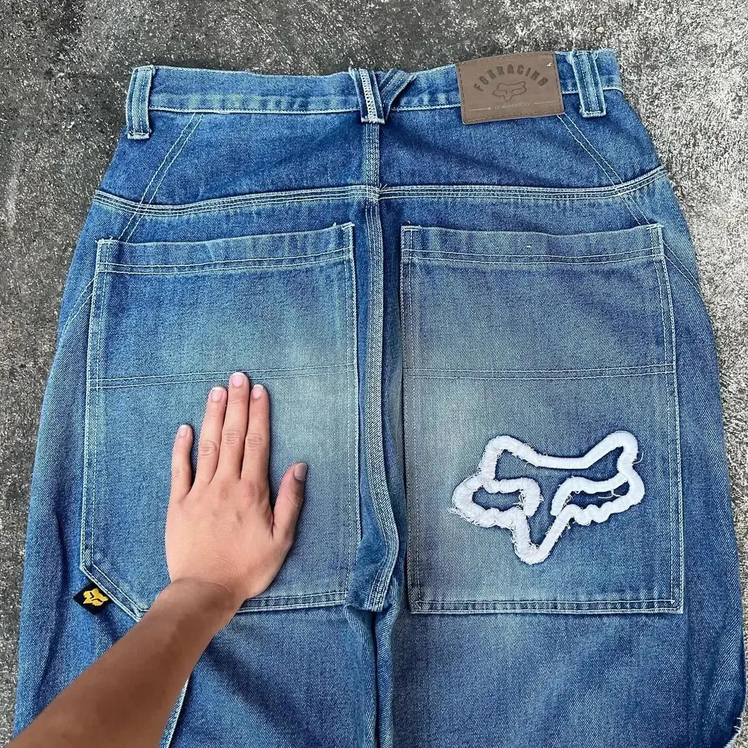Streetwear Jeans Y2K Pants Hip Hop Embroidered Vintage Blue Baggy Jeans Mens Womens Fashion High Waisted Wide Leg Trousers 240823