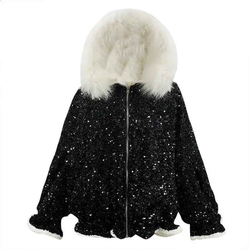 Womens Parkas Fashion Korean Winter Thick Glitter Solid Zipper Loose Full Sweet Keep Warm Girl Small Fresh 240823