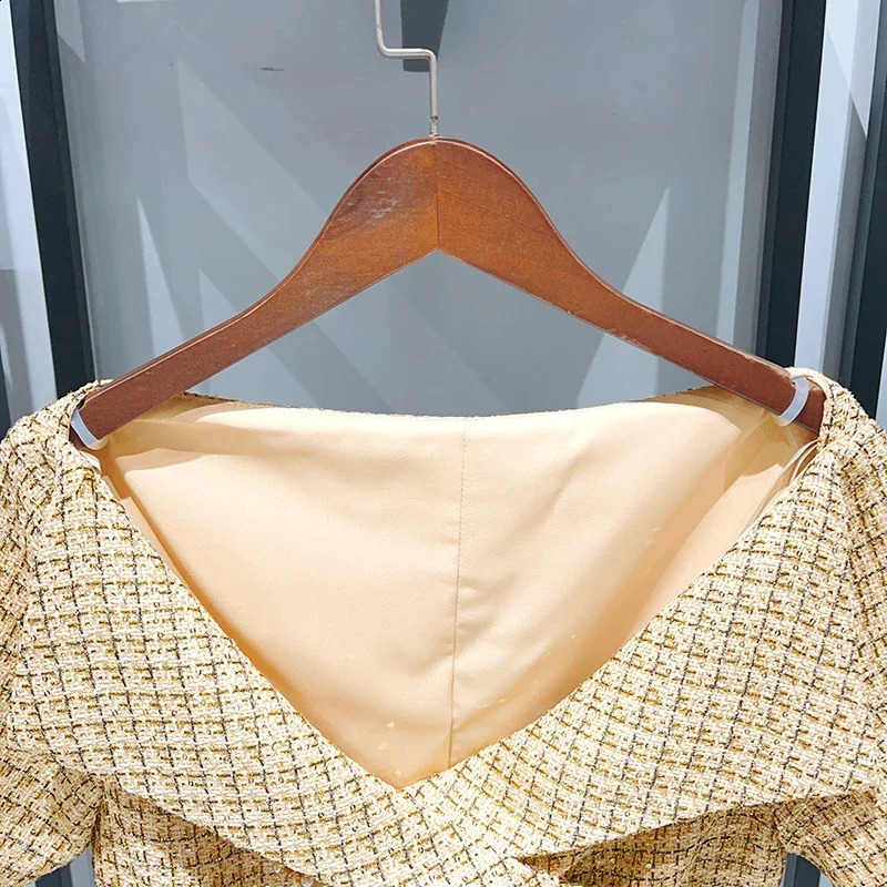 y2k clothes Gold diamond button dress with coarse tweed lapel collarbone double row short early autumn socialite 240824