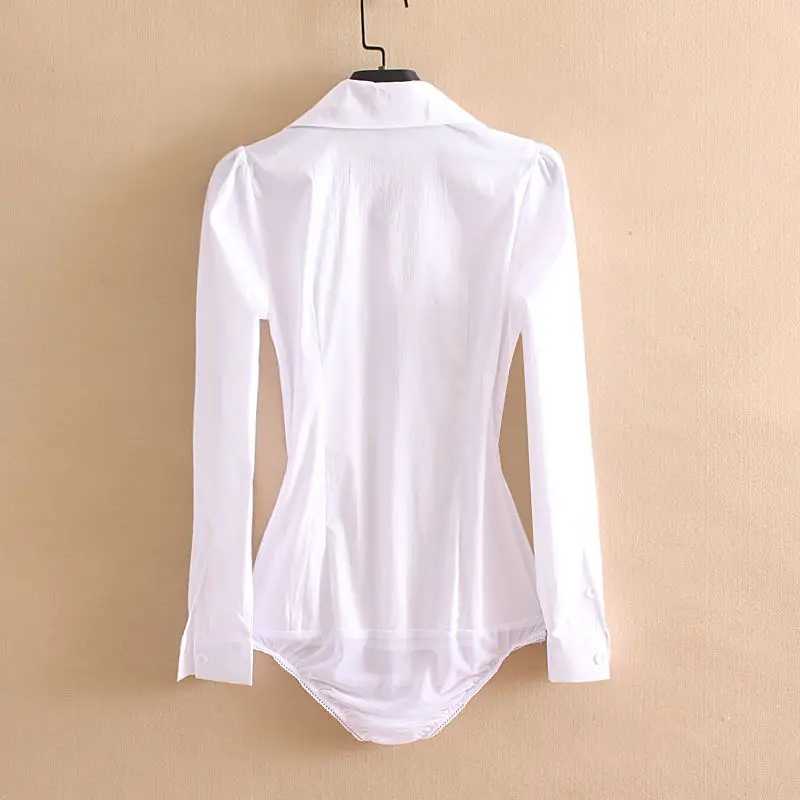 Women's Jumpsuits Rompers Solid White Color Long Slve Bodysuit Women Office Lady Business Work Tops And Blouses Female Jumpsuit 2021 Fashion Romp