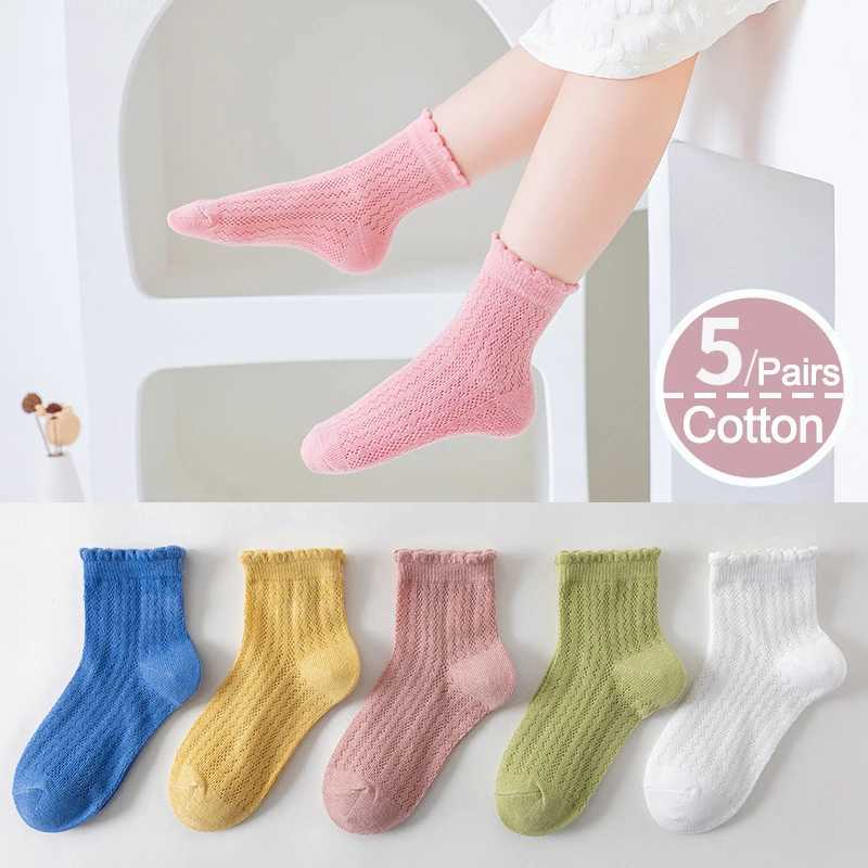 Girls Socks 5 Pairs/Lot Spring Summer Cotton Infant Children Socks Cute Flowers Pattern For Kids Baby CL240825