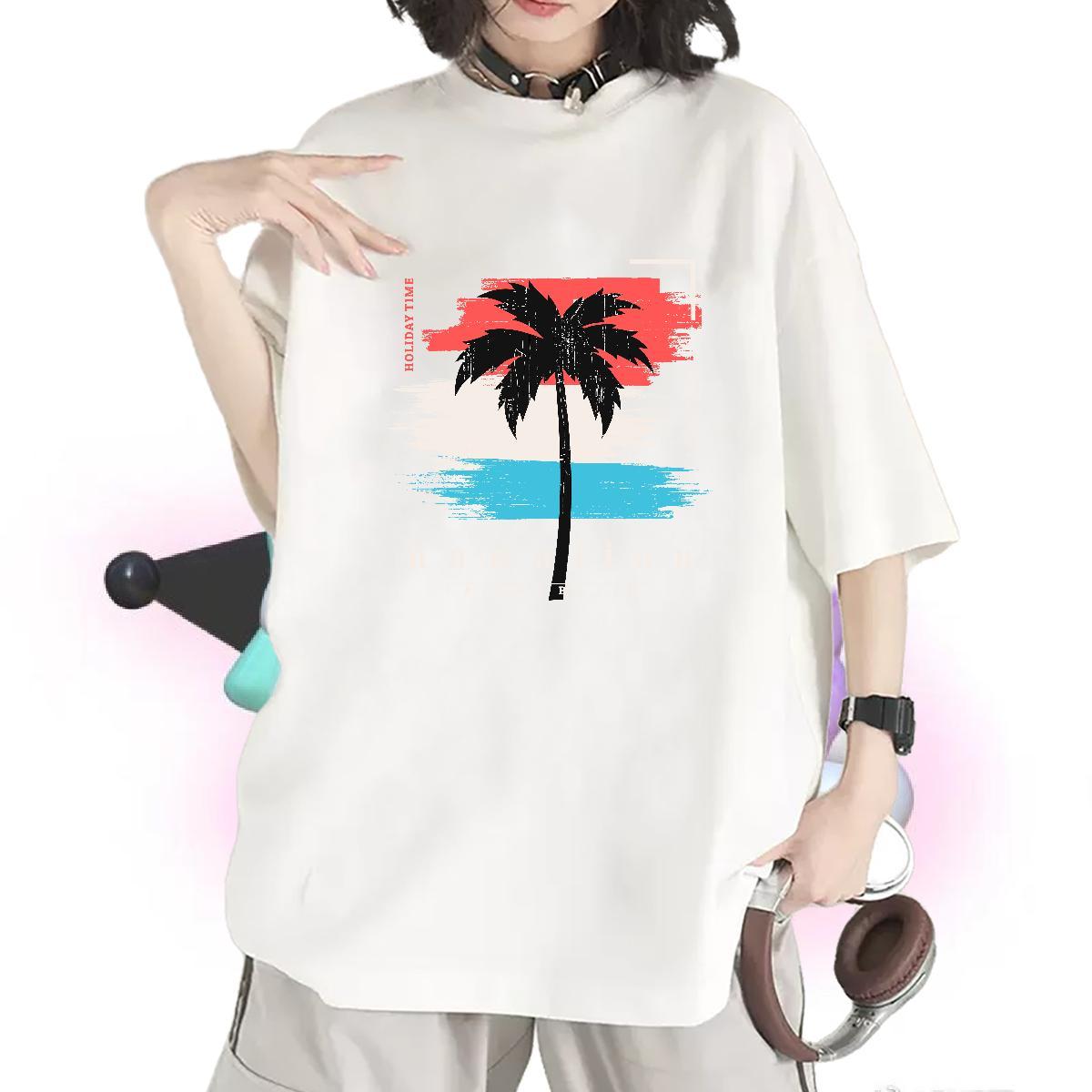 Brand Women Tshirts 230g Pure Cotton letter Home Outdoor T Shirts Women Breathable Short Sleeve Anime Print Top Tees