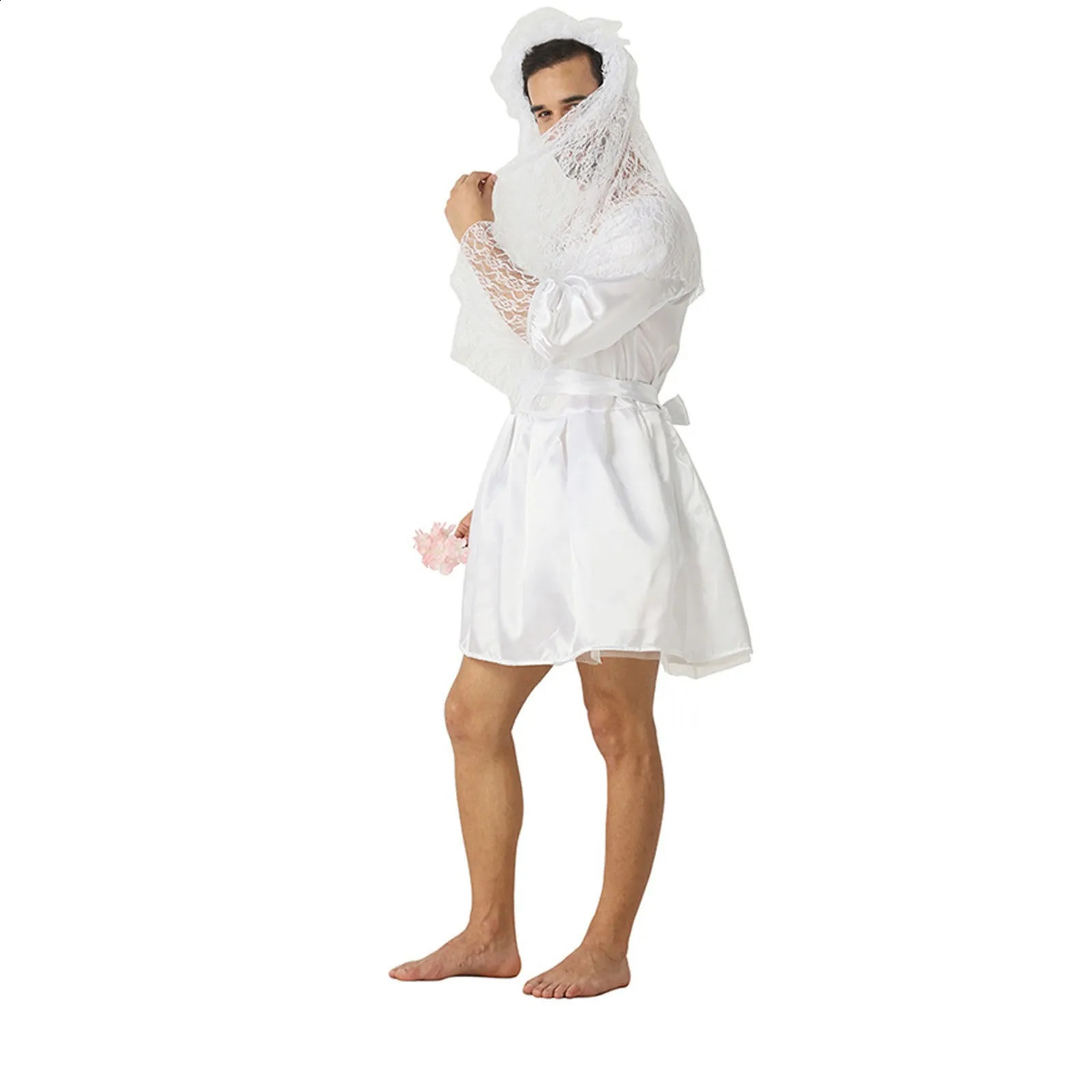 Interesting mens roleplaying dress brides white wedding Halloween costume ghost bride sissy 240823