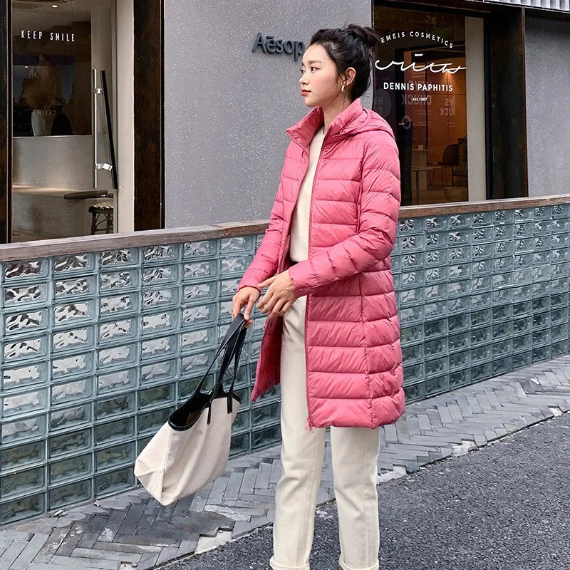 White down jacket for women mid length winter item detachable hooded sweatshirt ultrathin plus size white duck 240823