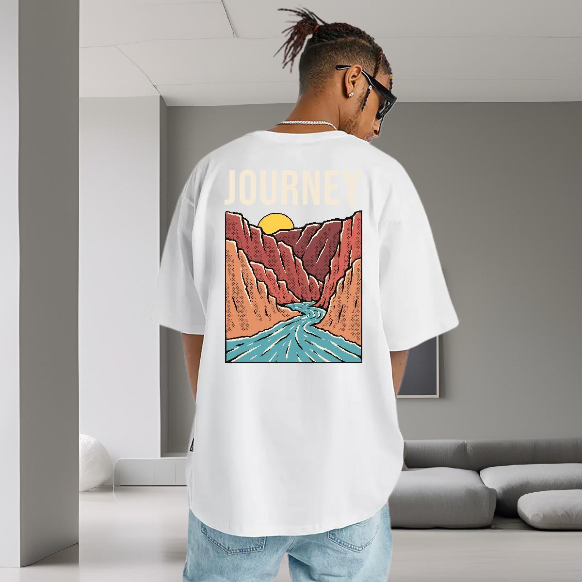 Wholesale T shirt 100% Cotton 230g mountains Daily Outfit Floral Print O-Neck Short Sleeve Men Clothes T-Shirt New Arrival Tops