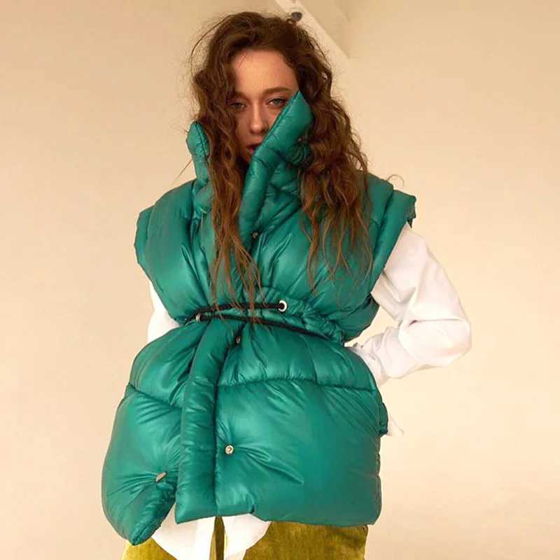 Women's Down Parkas Drawstring Waist Long Puffer Jackets Vest Women Slveless Warm Thick Bubble Coats Puff Parkas Down Drawstring Vests Outcoats Y