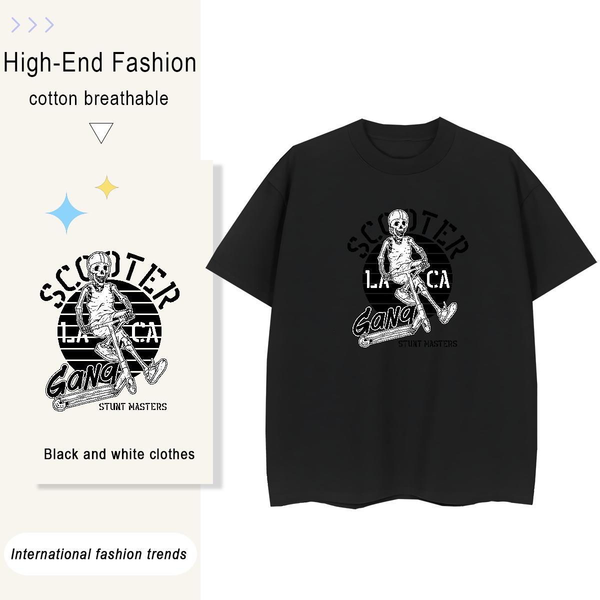 Loose T Shirt For Man 100% Cotton 230g skull Beach Cartoon Printing L-4XL O-Neck Short Sleeve Men Clothes T-Shirt Free Shipping Top Tees