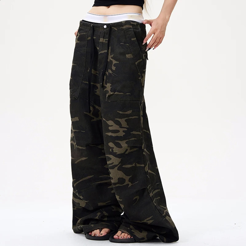 PFNW American pleated n camouflage wide leg pants mens street clothing loose casual cargo transport vehicle autumn trend 28W4636 240823